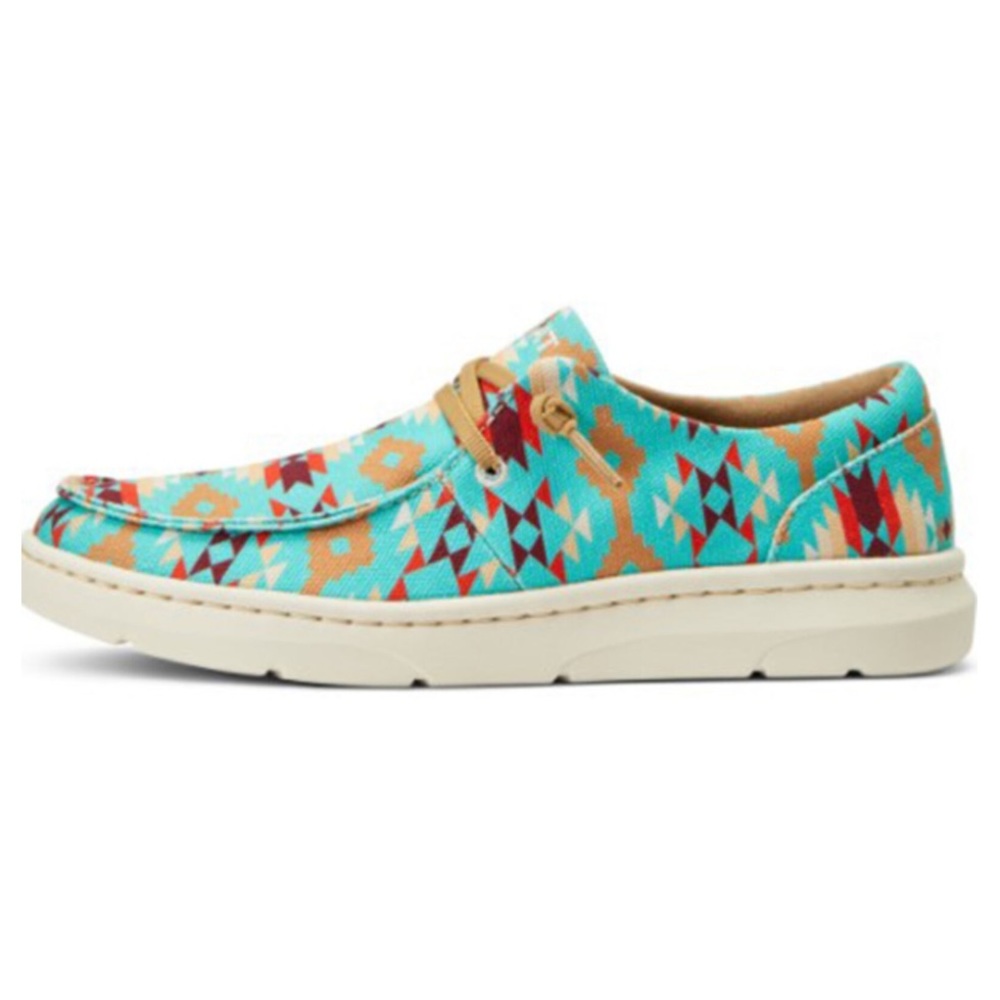 ARIAT WOMEN'S SADDLE SOUTHWESTERN PRINT TURQUOISE CASUAL LACE-UP HILO - MOC TOE